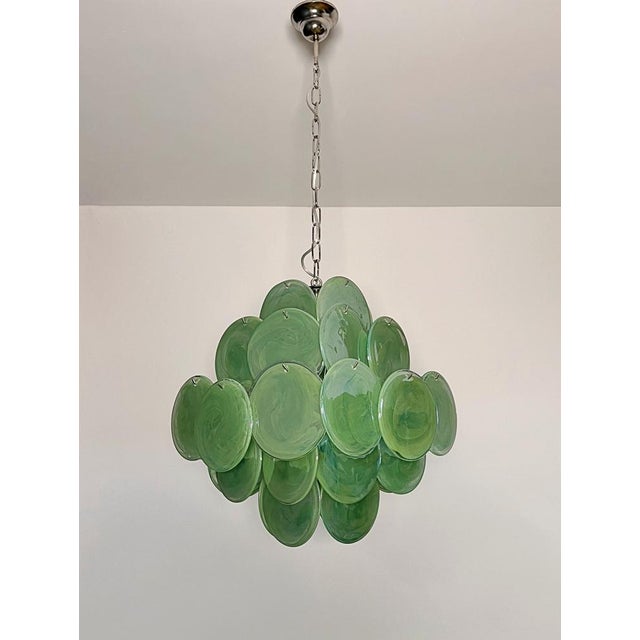 Glass Vintage Italian Green Murano Glass Discs Chandelier, 1990s For Sale - Image 7 of 18