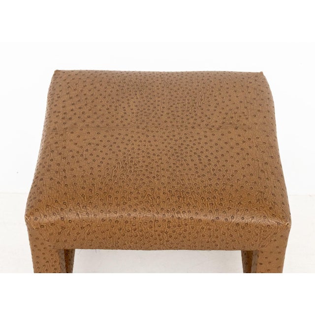Modern Karl Springer Attr. Ostrich Leather Covered Stool For Sale - Image 3 of 6