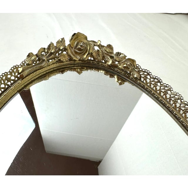 1960s 1960s Hollywood Regency Goldtone Oval Dresser Mirror For Sale - Image 5 of 6