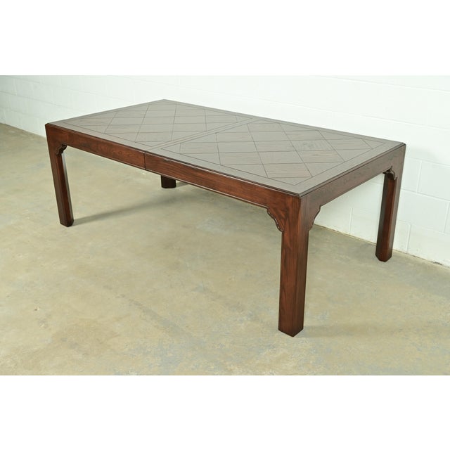 Brown Henredon Mid-Century Hollywood Regency Chinoiserie Oak Extension Dining Table, Newly Refinished For Sale - Image 8 of 16
