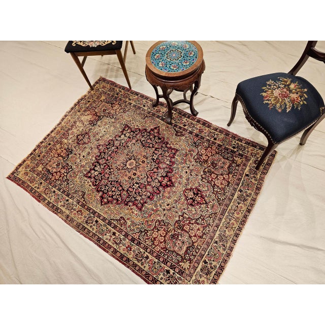 19th Century Persian Kerman Lavar Rug, Hand-Knotted Wool, Floral Pattern. Red & Ivory, 4x6 For Sale - Image 4 of 14