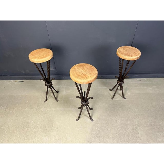 Vintage French Wrought Iron Bar Stools, 1960s, Set of 3 For Sale - Image 6 of 13