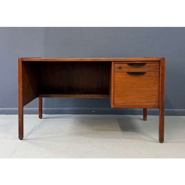 Wood 1960s Mid-Century Modern Jens Risom Attributed Walnut Writing Desk For Sale - Image 7 of 11