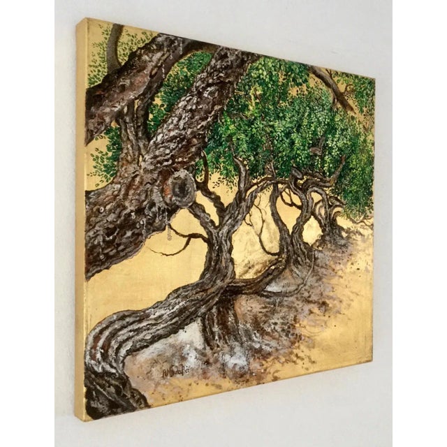 Early 21st Century Anastasia Gklava, Mastic Trees Embrace, Oil & Gold Leaf Painting, 2021 For Sale - Image 5 of 11