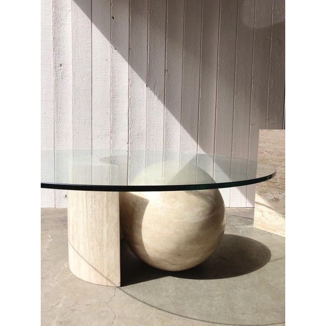 Post Modern Italian Travertine Sphere and Moon Glass Coffee Table