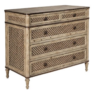 French Louis XVI Style Lattice & Painted Chest - Restoration Hardware Treillage For Sale