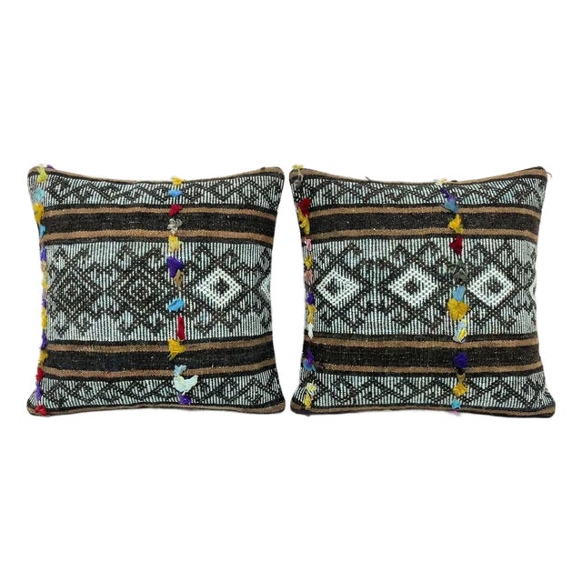 Modern Kilim Lumbar Pillow Cover 16'' X 16'' & 16'' X 24'' - Set of Two For Sale