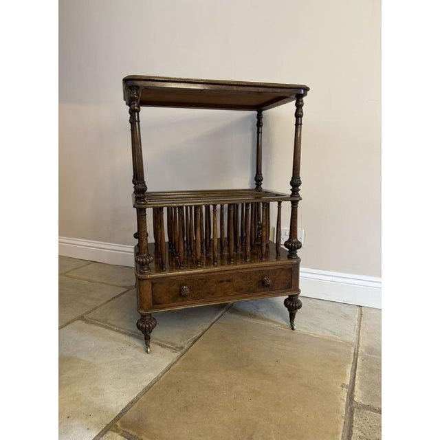 Wood Antique Victorian Freestanding Burr Walnut Canterbury Whatnot, 1860 For Sale - Image 7 of 8
