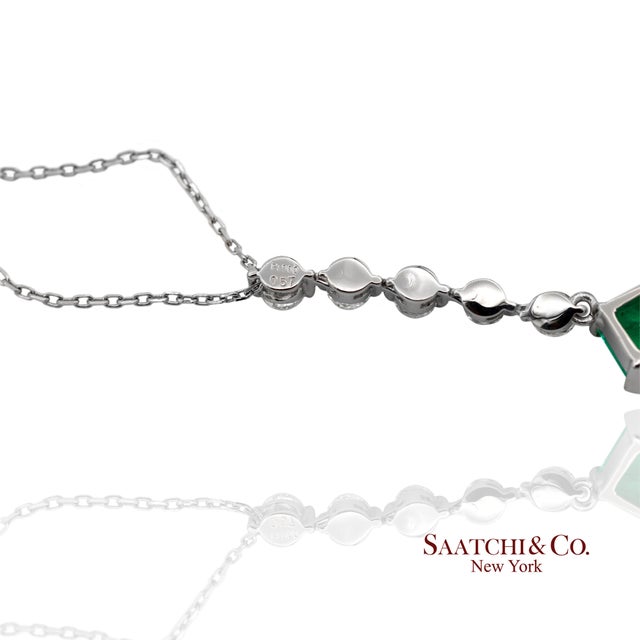 Gia Certified Platinum 900 Natural Diamond and Colombian Emerald Pendant For Sale In New York - Image 6 of 13