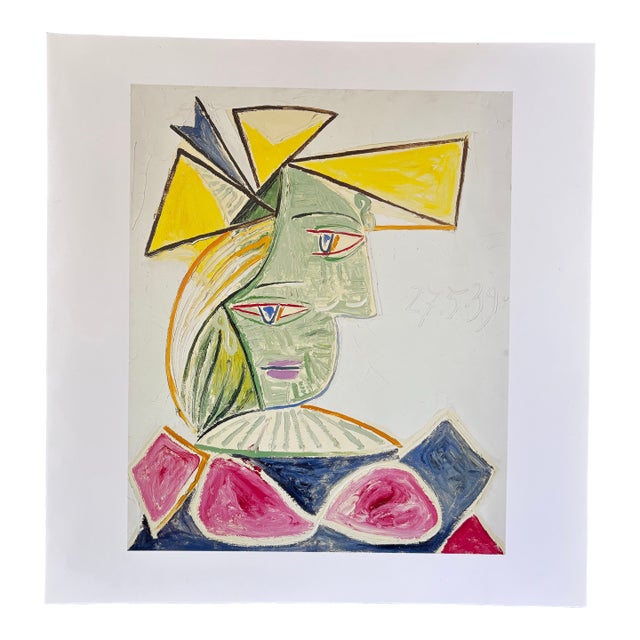 Picasso Bust of a Woman With a Yellow Hat and a Blue Ribbon (Marie-Thérèse) Published Lithograph Reproduction Print For Sale
