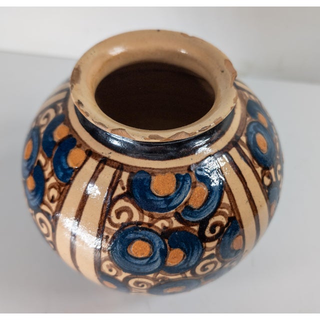 1930's French Art Deco Hispano Moresque Style Terra Cotta Redware Vase, Signed For Sale - Image 9 of 13