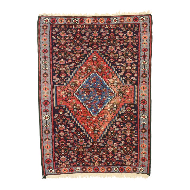 Vintage Persian Bijar Kilim Rug, 03'09 X 04'03 For Sale