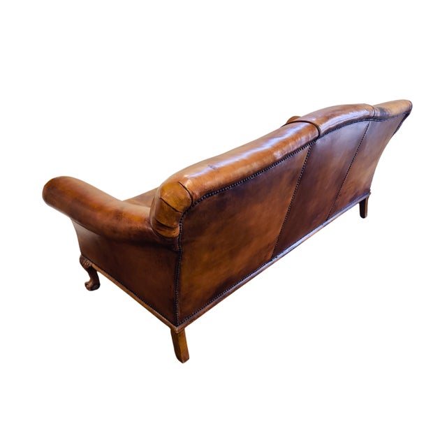 1930s Art Deco Three-Seat Sofa in Sheep Leather with Patina, 1930s For Sale - Image 5 of 7