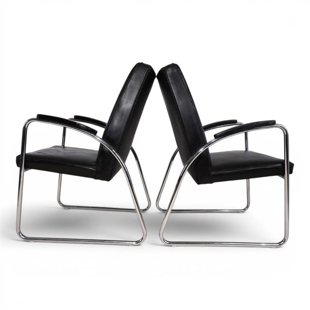 Bauhaus Streamline Leather Tubular Steel Armchairs, 1930, Set of 2 For Sale - Image 9 of 18