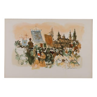 Lucien Fontanarosa, Religious Procession in Spain, Lithograph For Sale
