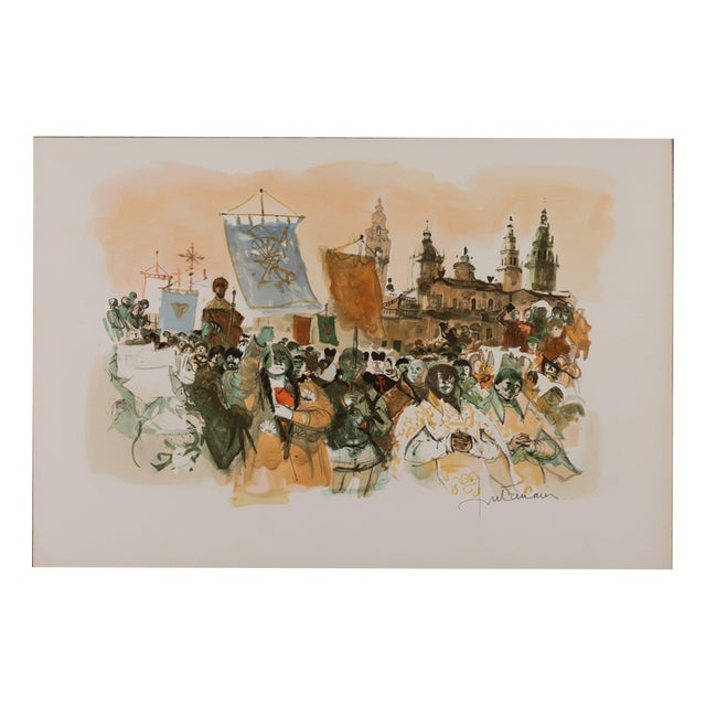 Lucien Fontanarosa, Religious Procession in Spain, Lithograph For Sale