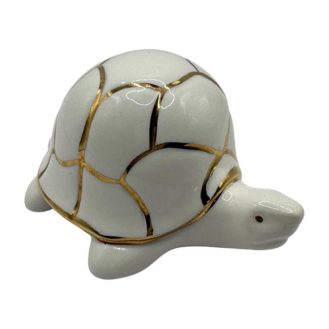 Mid-Century Modern Ceramic Turtle Figurine - White With Gold Accent For Sale - Image 12 of 12