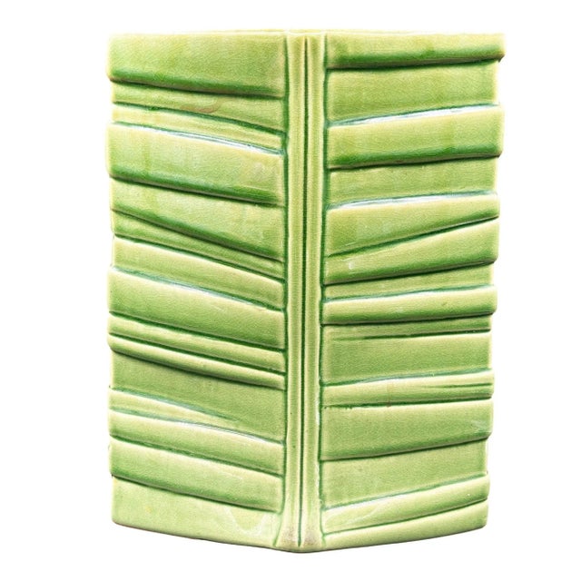 1950s Mid-Century California Pottery Green Ceramic Tropical Bamboo Flower Vase For Sale - Image 5 of 6
