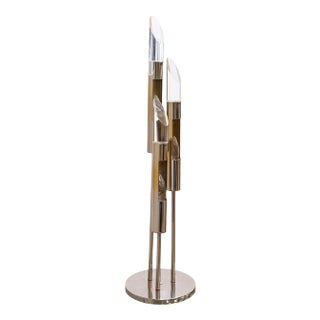 1970s Polished Chrome Three Fixture Table Lamp with Lucite Acrylic Prism Tips For Sale