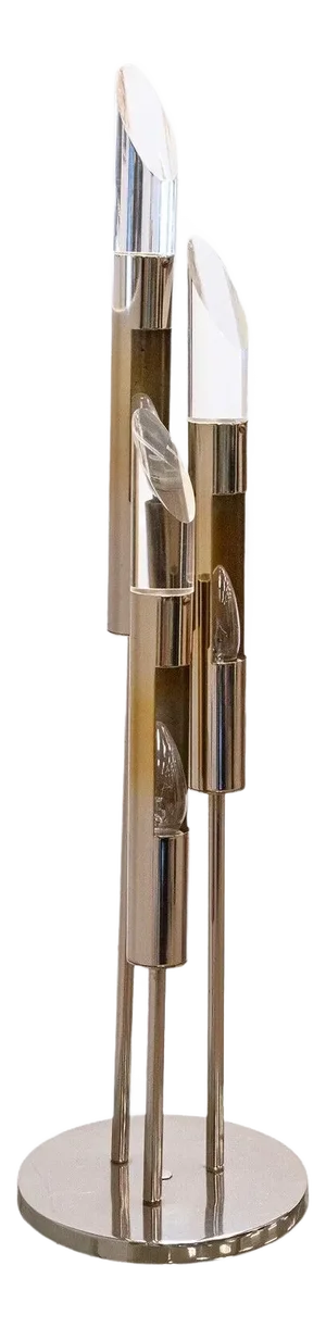 1970s Polished Chrome Three Fixture Table Lamp with Lucite Acrylic Prism Tips
