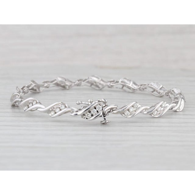 0.85ctw Diamond Tennis Bracelet 10k White Gold 7" 5.2mm For Sale - Image 4 of 8