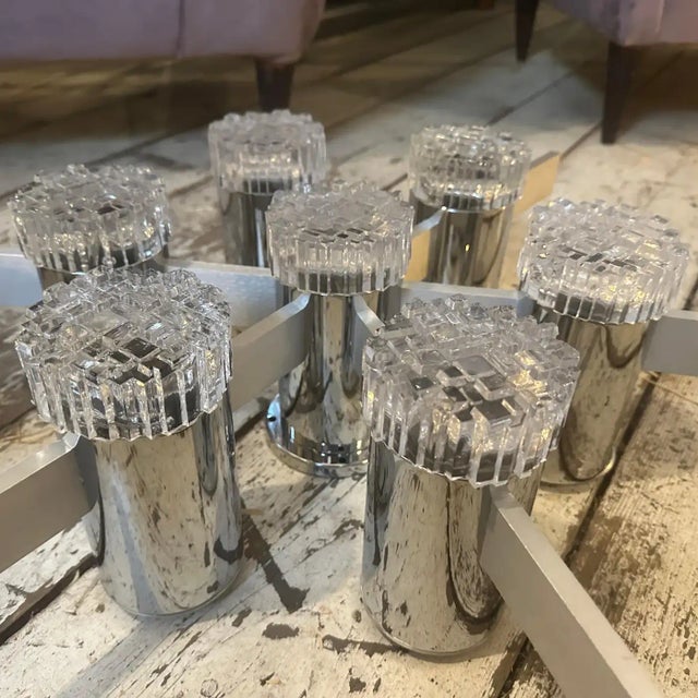 Chrome Two 1960s Gaetano Sciolari Space Age Chrome Aluminum and Glass Ceiling Lights For Sale - Image 8 of 8