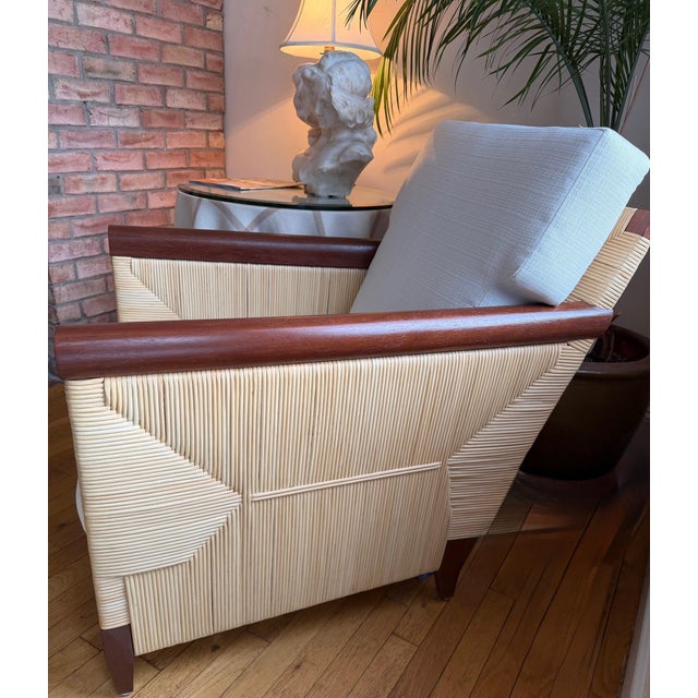 Donghia Lounge Chair in Rattan and Mahogany For Sale - Image 9 of 16
