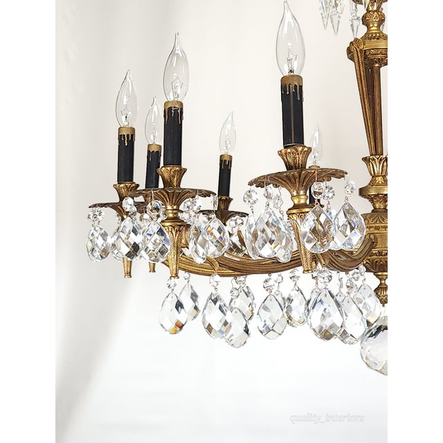Metal Antique 12 Light Captivating Curvaceous Brass Cut Lead Crystal Chandelier ~ Rewired ~ Restored ~ Rejuvenated ~ Ready to Hang ~ For Sale - Image 7 of 12