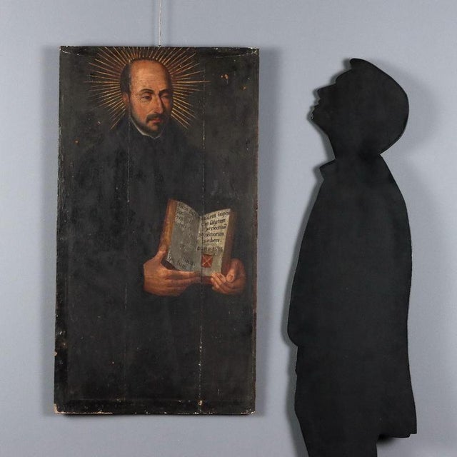 Oil on panel. Portrait of the great saint Ignatius of Loyola (1491-1556), founder of the Society of Jesus, wearing the...