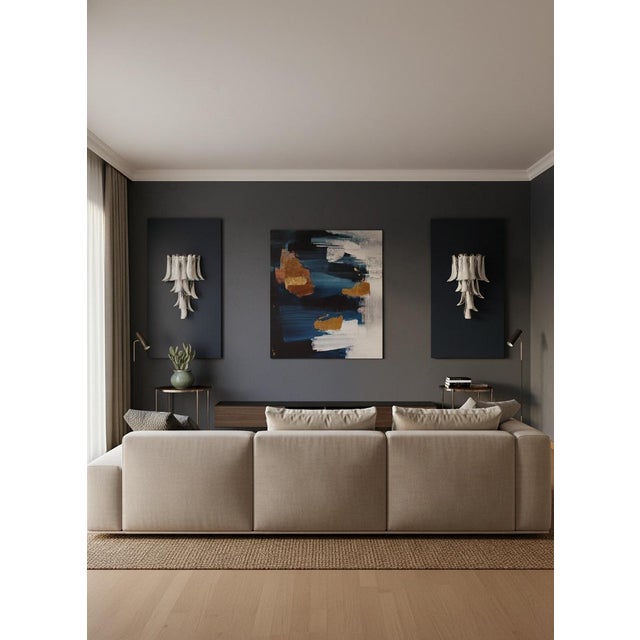 Pair of Vintage Italian Murano wall sconces. Wall lights have 16 clear and white "lattimo" glasses (for each applique) in...