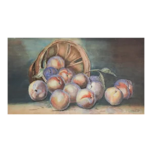 Antique Still Life Plums Peaches Watercolor Painting