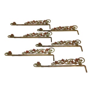 Antique Floral Cast Iron Swing Arm Curtain Rods Set of 6 For Sale