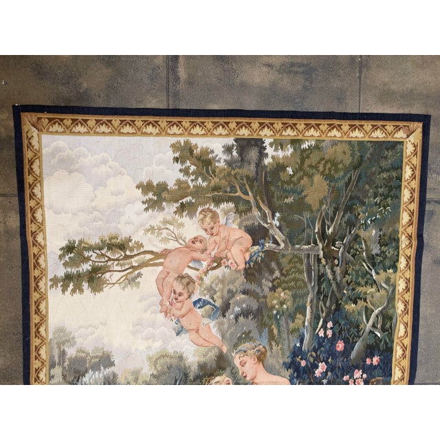 Vintage French Rococo Cherub and Garden Tapestry For Sale - Image 4 of 8