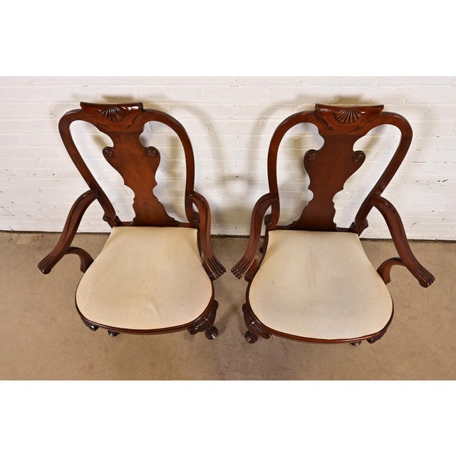 1980s Baker Furniture Georgian Carved Mahogany Armchairs, Pair For Sale - Image 5 of 12