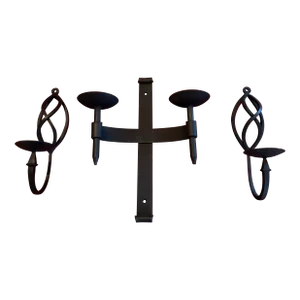 1950s Black Wrought Iron Candle Sconces- 3 Pieces