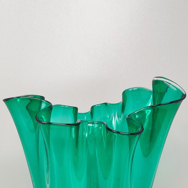1970s Green Murano Glass Fazzoletto Vase from Michielotto, Italy, 1970s For Sale - Image 5 of 8