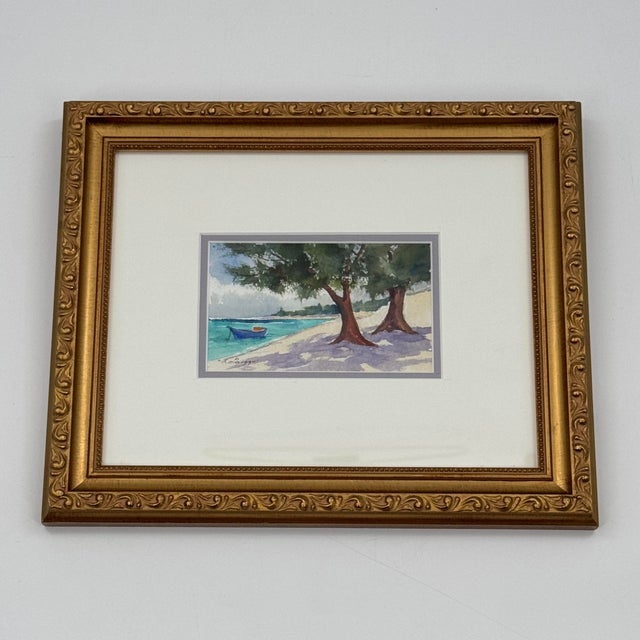 Coastal Original Watercolor Signed by Lorna Griggs, Cayman Islands Landscape For Sale - Image 3 of 11
