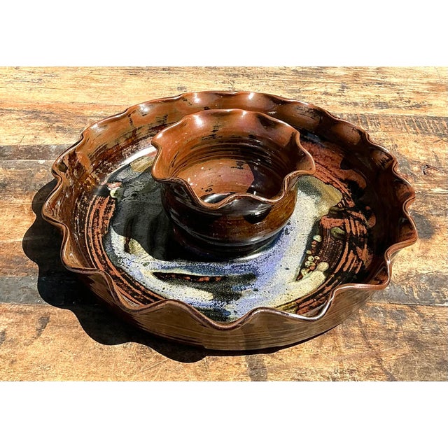 Brown Vintage Original Studio Pottery Appetizer Plate For Sale - Image 8 of 12