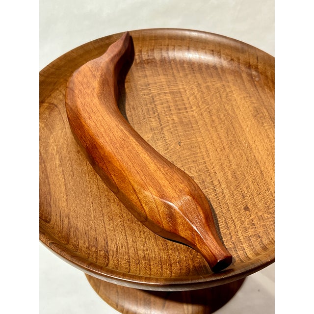 Wood Mid Century MCM Wooden Fruit and Pedestal Bowl. Monkey Pod Fruit, Wood Centerpiece For Sale - Image 7 of 9