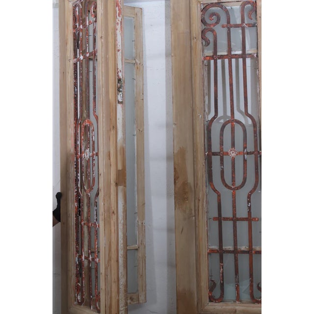Rustic European Late 19th Century Double French Doors With Metal/Glass - A Pair For Sale - Image 3 of 4