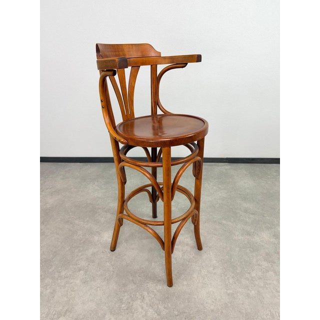 Wood Bentwood Bar Stool with Armrest, 1940s For Sale - Image 7 of 14
