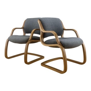 1980s Vintage Steelcase Cantilever Bentwood Chairs - A Pair For Sale