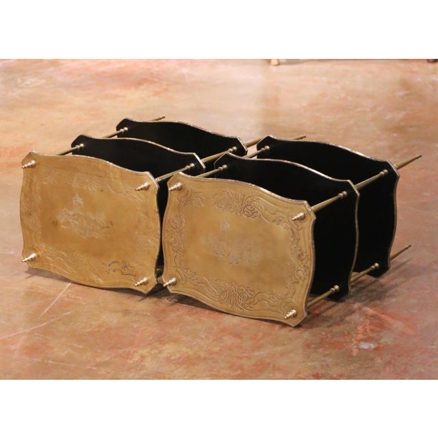 Pair of Napoleon III French Brass and Black Lacquer Three-Tier Side Tables For Sale - Image 10 of 11