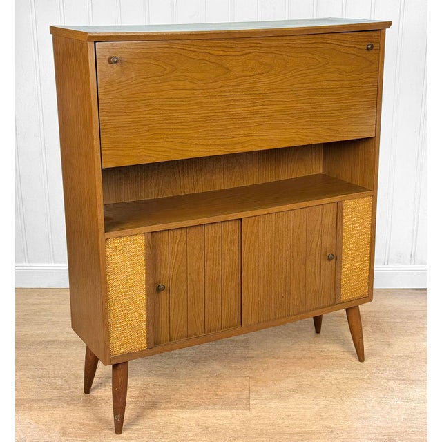 Mid 20th Century Modern Walnut Drop Front Dry Bar Cabinet For Sale - Image 4 of 14