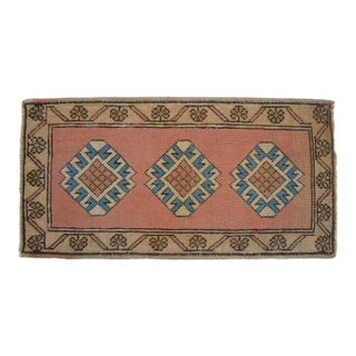 Hand Knotted Turkish Rug Low Pile Muted Small Rug Entry Decor Kitchen Mat - 21" X 40" For Sale