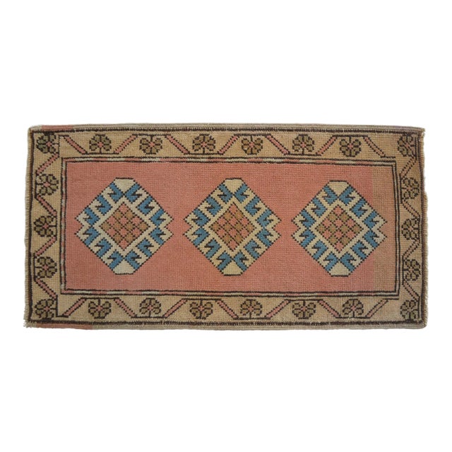 Hand Knotted Turkish Rug Low Pile Muted Small Rug Entry Decor Kitchen Mat - 21" X 40" For Sale