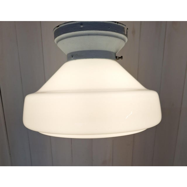 Metal Art Deco German Ceiling Lamp with Opaque White Glass Shade, 1930s For Sale - Image 7 of 7
