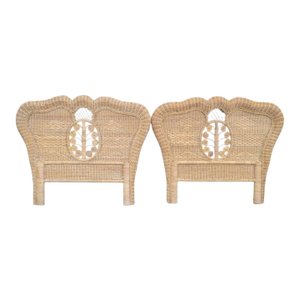 Vintage Oversized Arched Natural Wicker Coastal Boho Twin Size Headboards- A Pair
