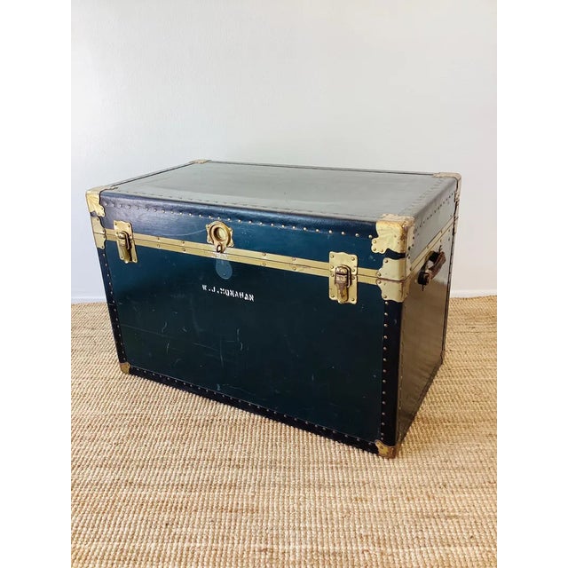 Vintage 1950s Black & Brass Storage Trunk / Coffee Table For Sale - Image 4 of 10