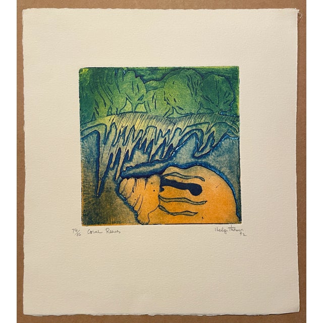 Color etching with chine colle by DC area artist Helga Thomson (born Argentina) "Coral Reeves" pencil signed, titled and...